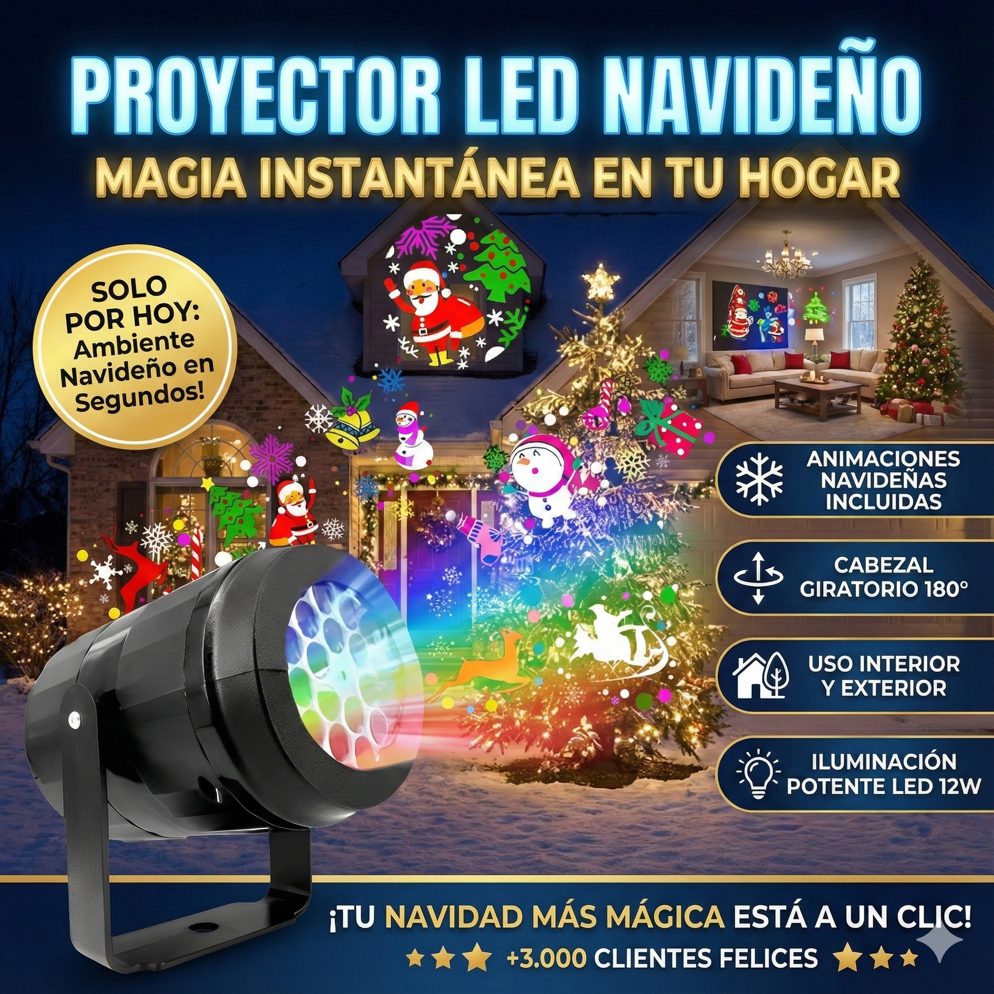 🎄Proyector de Luces LED Navideño – Magia Instantánea en tu Hogar🎄